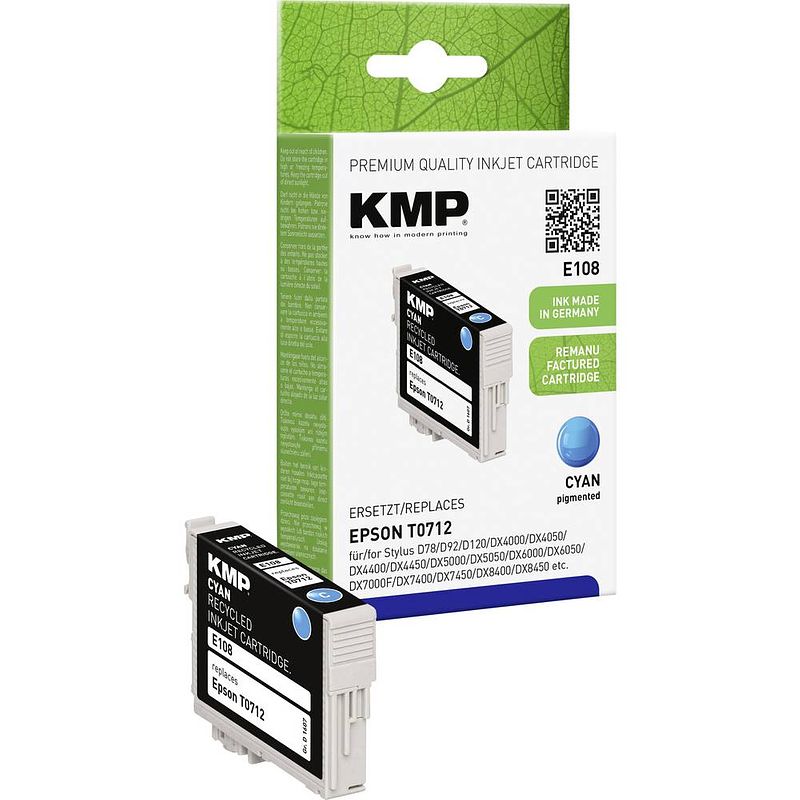 Foto van Kmp inkt vervangt epson t0712 compatibel cyaan e108 1607,4003