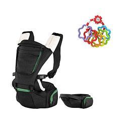 Foto van Chicco bundel - draagzak hip seat - black & rammelaar - regenboog speelringen