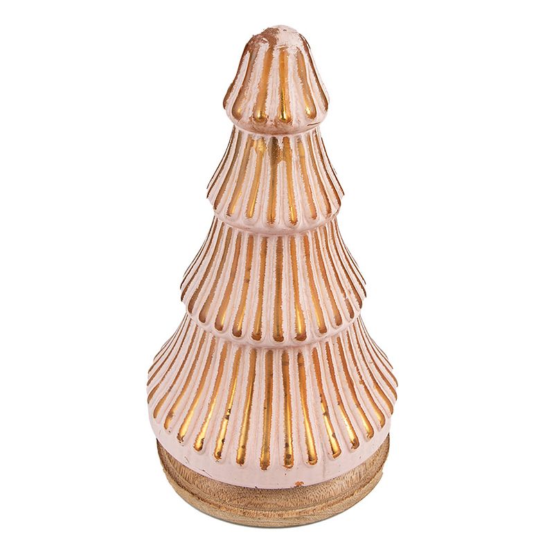 Foto van Clayre & eef kerstdecoratie kerstboom 24 cm roze hout glas decoratief figuur decoratieve accessoires woonaccessoires