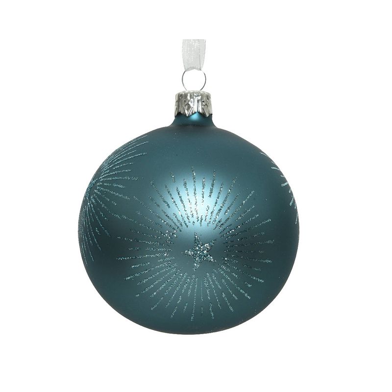 Foto van Kerstbal glas d8cm ochtend blauw