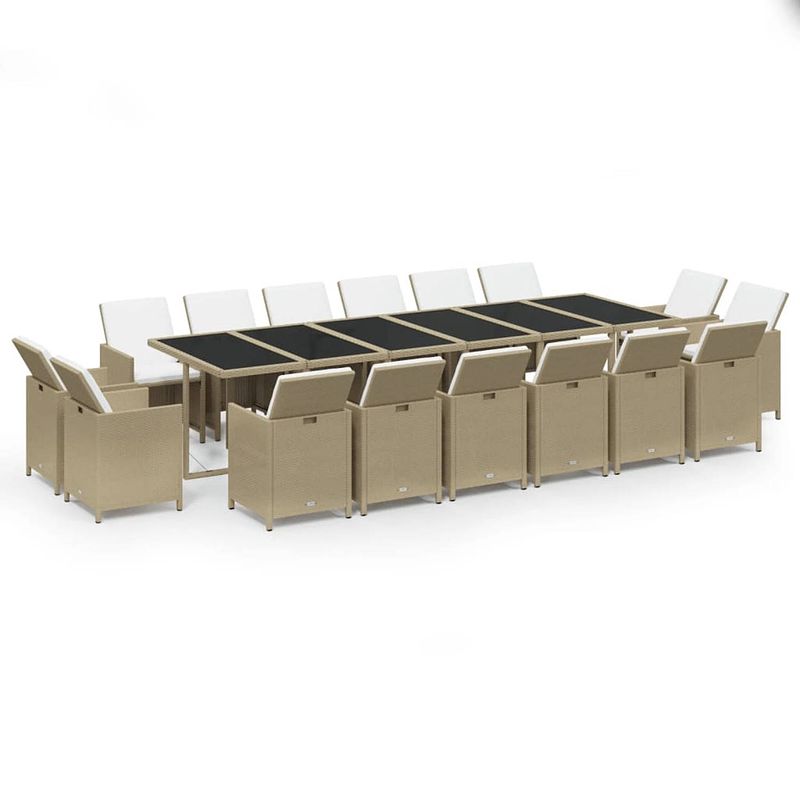 Foto van Vidaxl 17-delige tuinset met kussens poly rattan beige