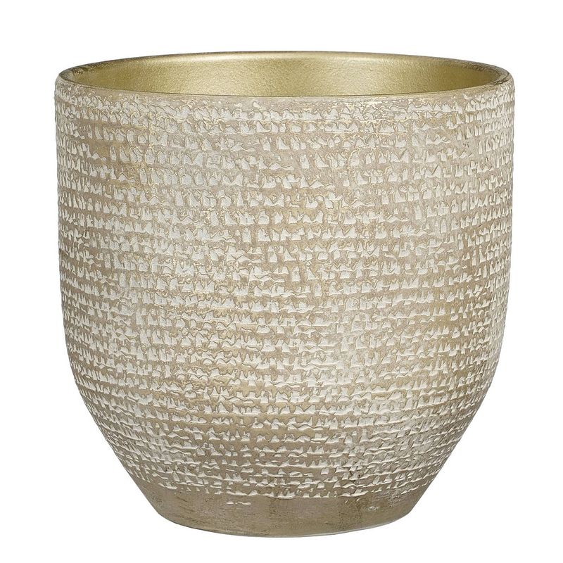 Foto van Plantenpot/bloempot carrie terracotta champagne met flakes patroon - d24/h22 cm - plantenpotten