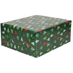 Foto van 2x rollen inpakpapier/cadeaupapier kerst print donkergroen/gekleurde kerstbomen 250 x 70 cm luxe - cadeaupapier