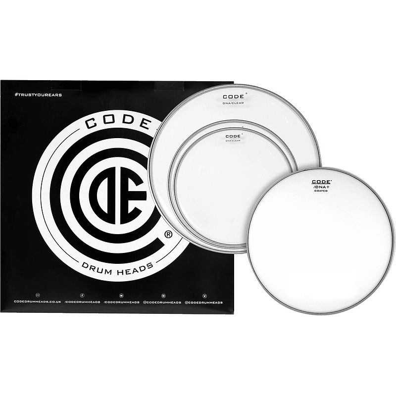 Foto van Code drum heads tpdnaclrs dna standard pack 10-13-16 inch clear tomvellen + 14 inch coated snaredrumvel