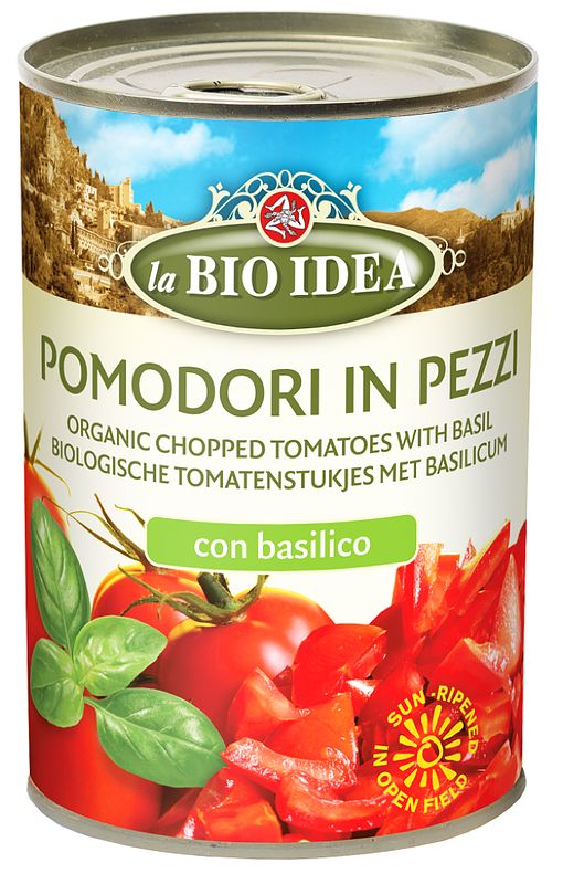 Foto van La bio idea tomatenstukjes basilicum