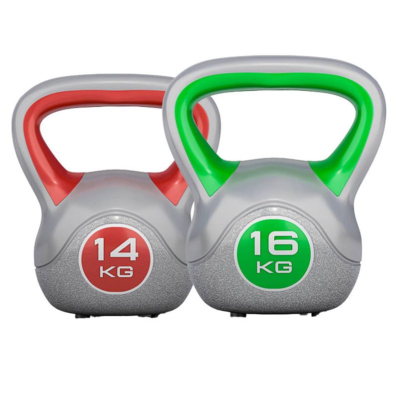 Foto van Gorilla sports kettlebells - kunststof trendy - 14 kg & 16 kg - set van 2