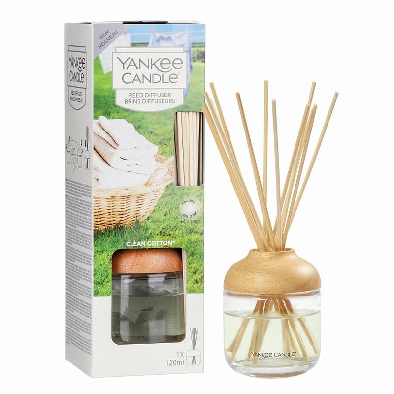 Foto van Reed diffuser geurstokjes met diffuser clean cotton 120ml