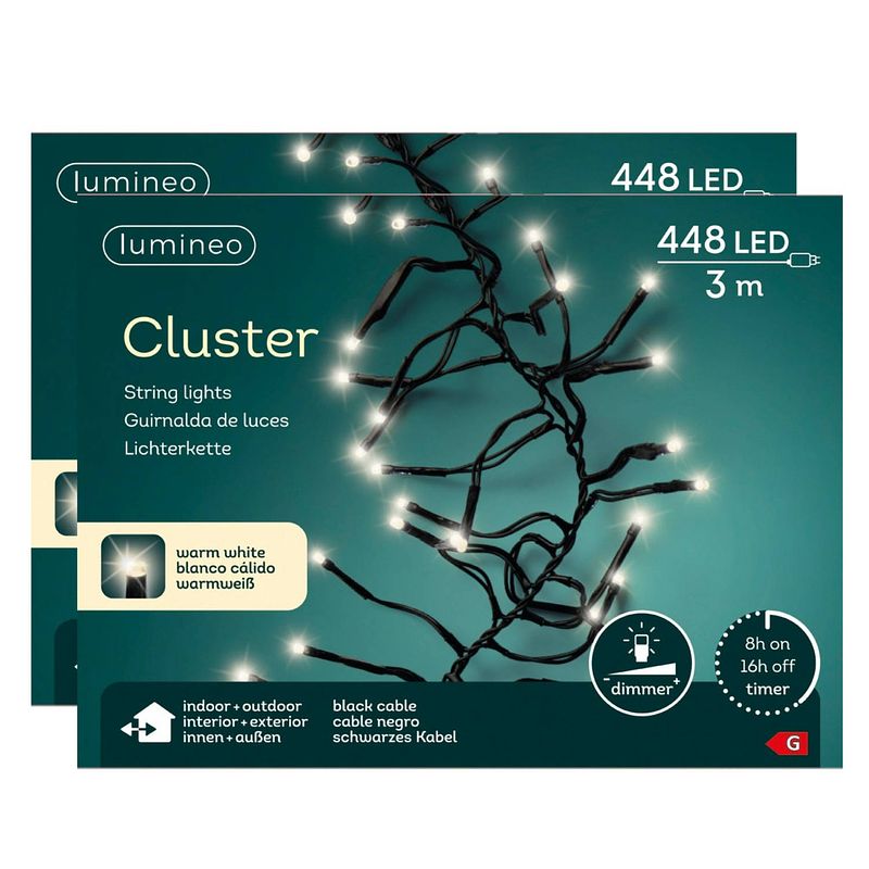 Foto van Clusterverlichting - 2 stuks - warm wit - 300 cm - 448 leds - kerstverlichting kerstboom