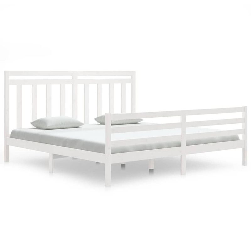 Foto van The living store bedframe grenenhout - wit - 205.5 x 185.5 x 69.5 cm - multiplex lattenbodem - geschikt voor 180 x 200