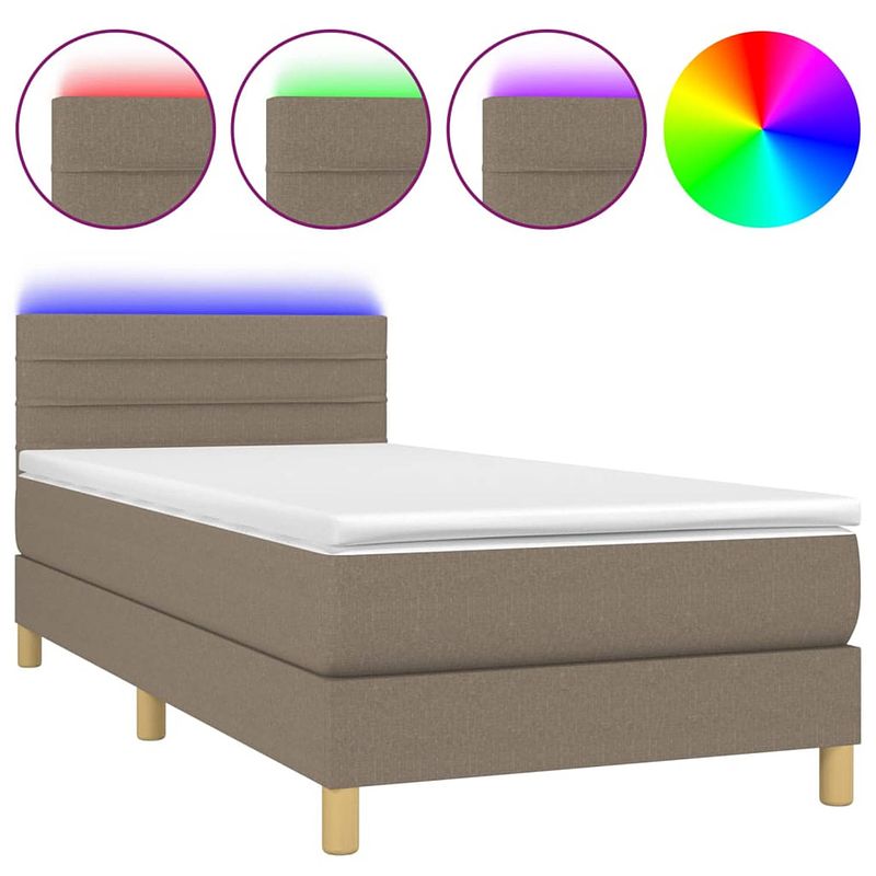 Foto van The living store bed frame met pocketvering matras en led - 90x190 cm - taupe