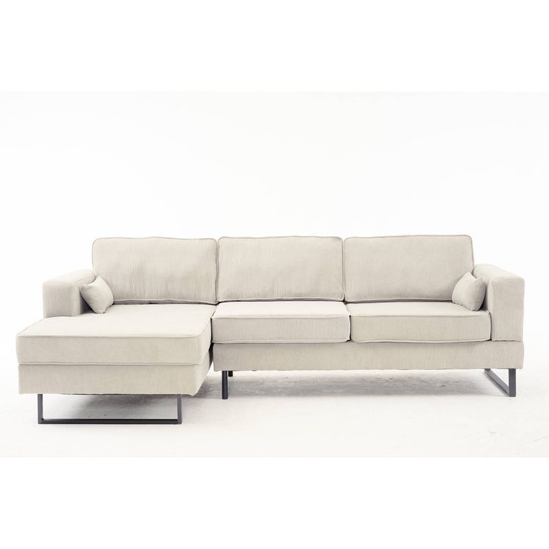 Foto van Hoekbank design darsiono 280cm bank taupe ribstof loungebank zowel links als rechts bankstel