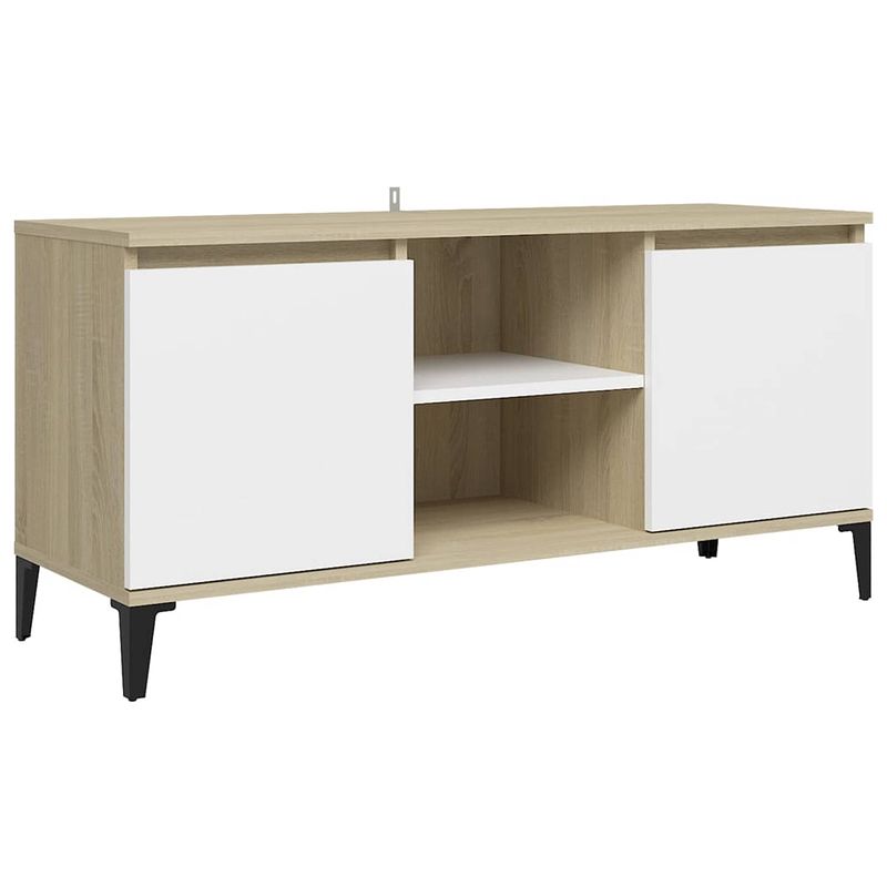 Foto van Vidaxl tv-meubel met metalen poten 103,5x35x50 cm wit en sonoma eiken