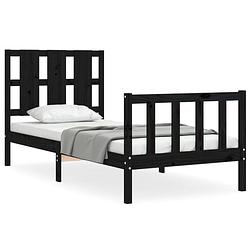 Foto van The living store massief grenenhouten bedframe - 195.5 x 80.5 x 100 cm - zwart