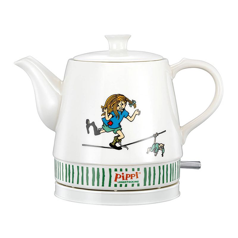 Foto van Pippi 20130001 - pippi langkous keramische waterkoker - 0,8 liter - pippi circus design pippi wit