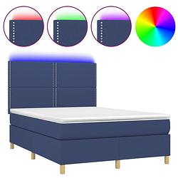 Foto van The living store boxspring bed - led - 140 x 190 - blauw - duurzaam materiaal - verstelbaar hoofdbord - comfortabele