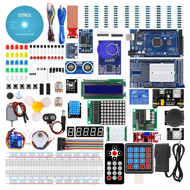 Foto van Strex starter kit geschikt voor arduino extra groot - atmega2560 - 278 delig - in opbergdoos