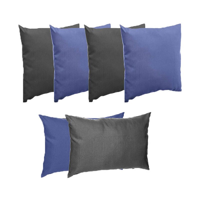 Foto van Bank/sier/tuin kussens voor binnen/buiten set 3x indigo blauw/3x antraciet in 2 formaten - sierkussens