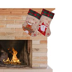 Foto van Decoratie kerstsokken - 2x stuks- rendier en kerstman -h42 cm - kerstsokken