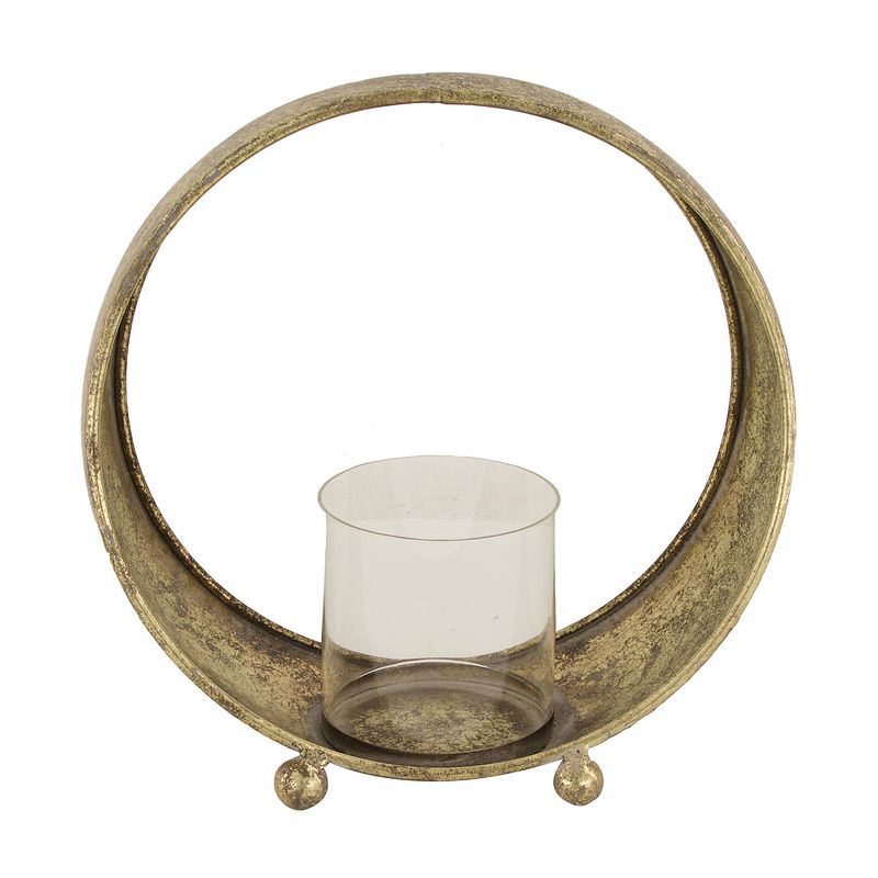 Foto van Dijk natural collections - candle holder metal with glass 27.5x14.5x28cm - goud