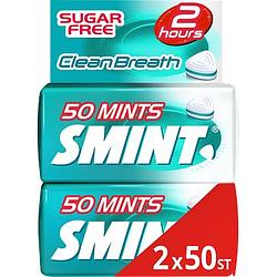 Foto van Smint clean breath intense mint pepermunt suikervrij 2 blikjes 50 stuks keelpastille bij jumbo
