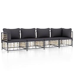 Foto van Vidaxl 4-delige loungeset met kussens poly rattan antracietkleurig