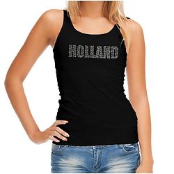 Foto van Glitter holland tanktop zwart rhinestone steentjes voor dames nederland supporter ek/ wk l - feestshirts