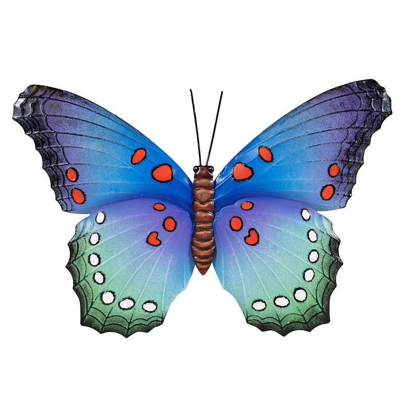 Foto van Tuindecoratie vlinder van metaal blauw 48 cm - tuinbeelden