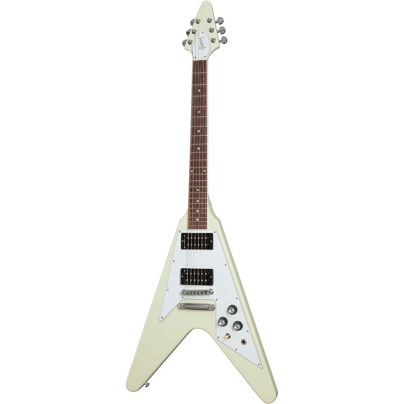 Foto van Gibson original designer 70s flying v classic white elektrische gitaar met koffer