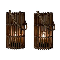 Foto van 2x stuks bruine solar lantaarns van bamboe 32 cm - lantaarns