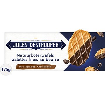 Foto van Jules destrooper natuurboterwafels met een laagje pure belgische chocolade 100g bij jumbo