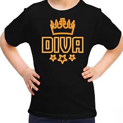 Foto van Koningsdag t-shirt - diva - voor meisjes - zwart 146-152 (l) - feestshirts