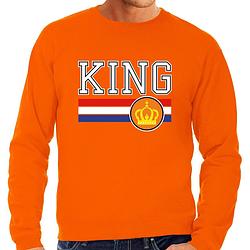 Foto van Grote maten king met nederlandse vlag sweater oranje voor heren - koningsdag truien 4xl - feesttruien