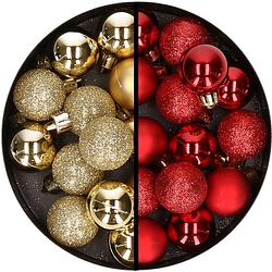 Foto van 34x stuks kunststof kerstballen goud en rood 3 cm - kerstbal