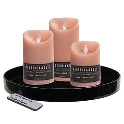 Foto van Zwart kunststof dienblad inclusief led kaarsen zalm roze - led kaarsen
