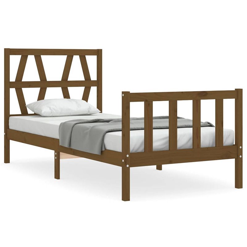 Foto van The living store massief grenenhouten bedframe - honingbruin - 205.5 x 105.5 x 100 cm - multiplex lattenbodem