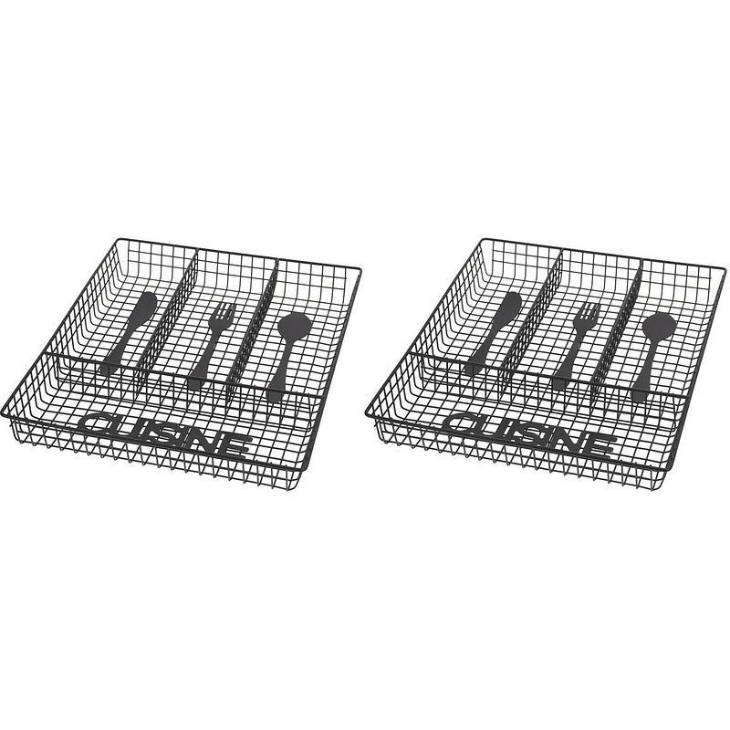 Foto van Set van 2x stuks zwarte inzet bestekbakken van metaal 32 cm - bestekbakken