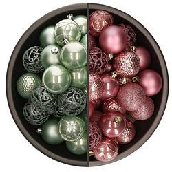 Foto van 74x stuks kunststof kerstballen mix van mintgroen en oudroze 6 cm - kerstbal