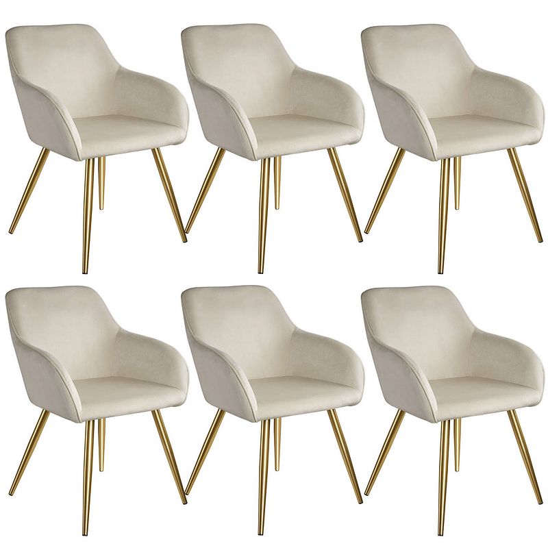 Foto van Tectake - set van 6 stoelen marilyn fluweellook - creme/goud - 404903