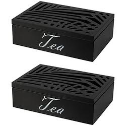 Foto van 2x stuks theedozen zwart - 6-vaks - mdf - 24 x 16 x 7 cm - theedozen