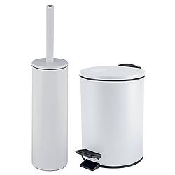 Foto van Spirella badkamer/toilet accessoires set - toiletborstel en pedaalemmer - 5l - metaal - ivoor wit - badkameraccessoirese