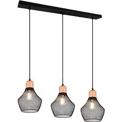Foto van Led hanglamp - hangverlichting - trion jenna - e27 fitting - 3-lichts - rechthoek - mat zwart - aluminium