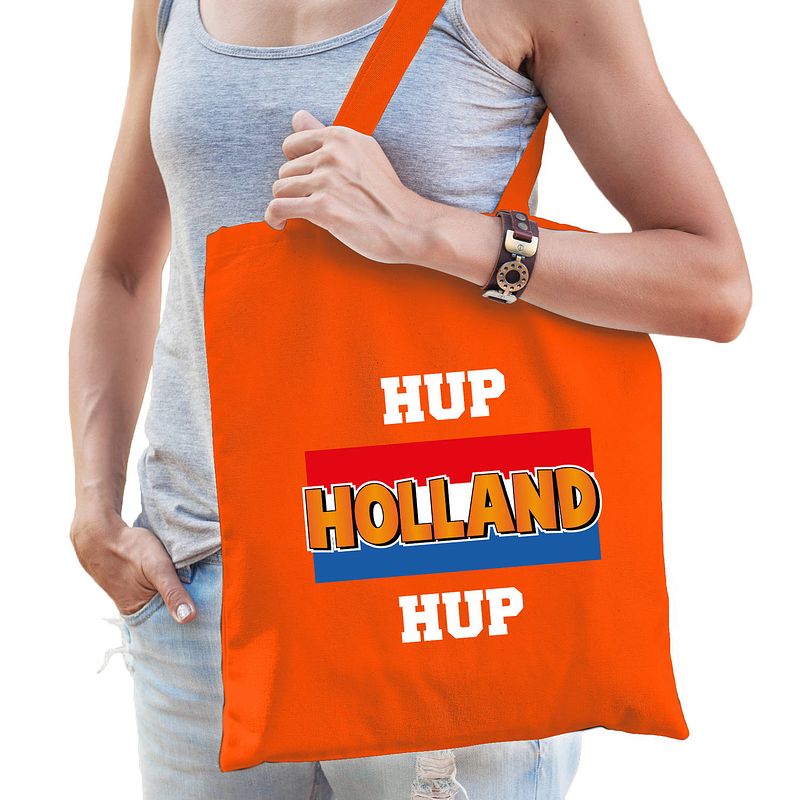 Foto van Hup holland hup supporter cadeau tas oranje voor dames en heren - feest boodschappentassen