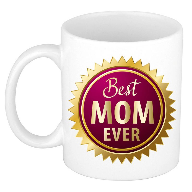 Foto van Best mom ever rozet moederdag cadeau mok / beker wit - feest mokken