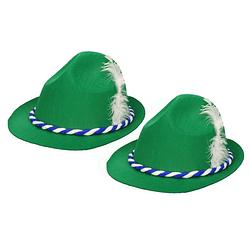 Foto van 2x stuks groen/wit tiroler oktoberfest hoedje voor volwassenen - verkleedhoofddeksels