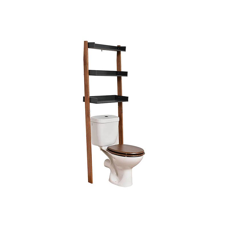 Foto van Gebor - praktische acacia toiletrek met 3 mdf planken - 166x66x22cm - bruin - opbergrek - toiletmeubel -