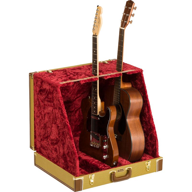 Foto van Fender classic series case stand 3 tweed statief voor drie gitaren / basgitaren