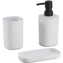 Foto van Msv badkamer accessoires set 3-delig lona -  kunststof - wit - zeeppompje/beker/schaaltje - badkameraccessoireset