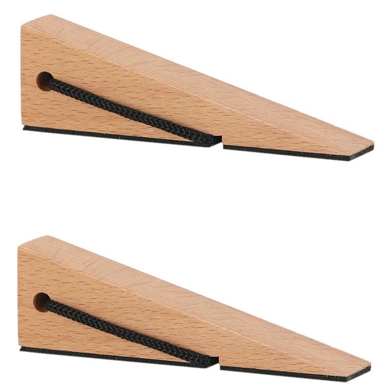 Foto van Esschert deurstopper/deurwig - 2x - beukenhout/rubber - anti-slip - beige - 12 x 3 x 4 cm - deurstoppers