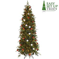 Foto van Kerstboom met versiering easy set up tree® led avik decorated red 210 cm - luxe uitvoering - 310 lampjes