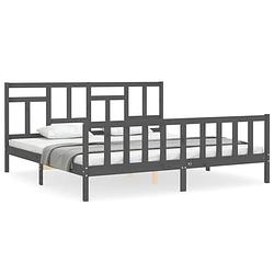 Foto van The living store bedframe massief grenenhout - grijs - 205.5 x 205.5 x 100 cm - multiplex lattenbodem